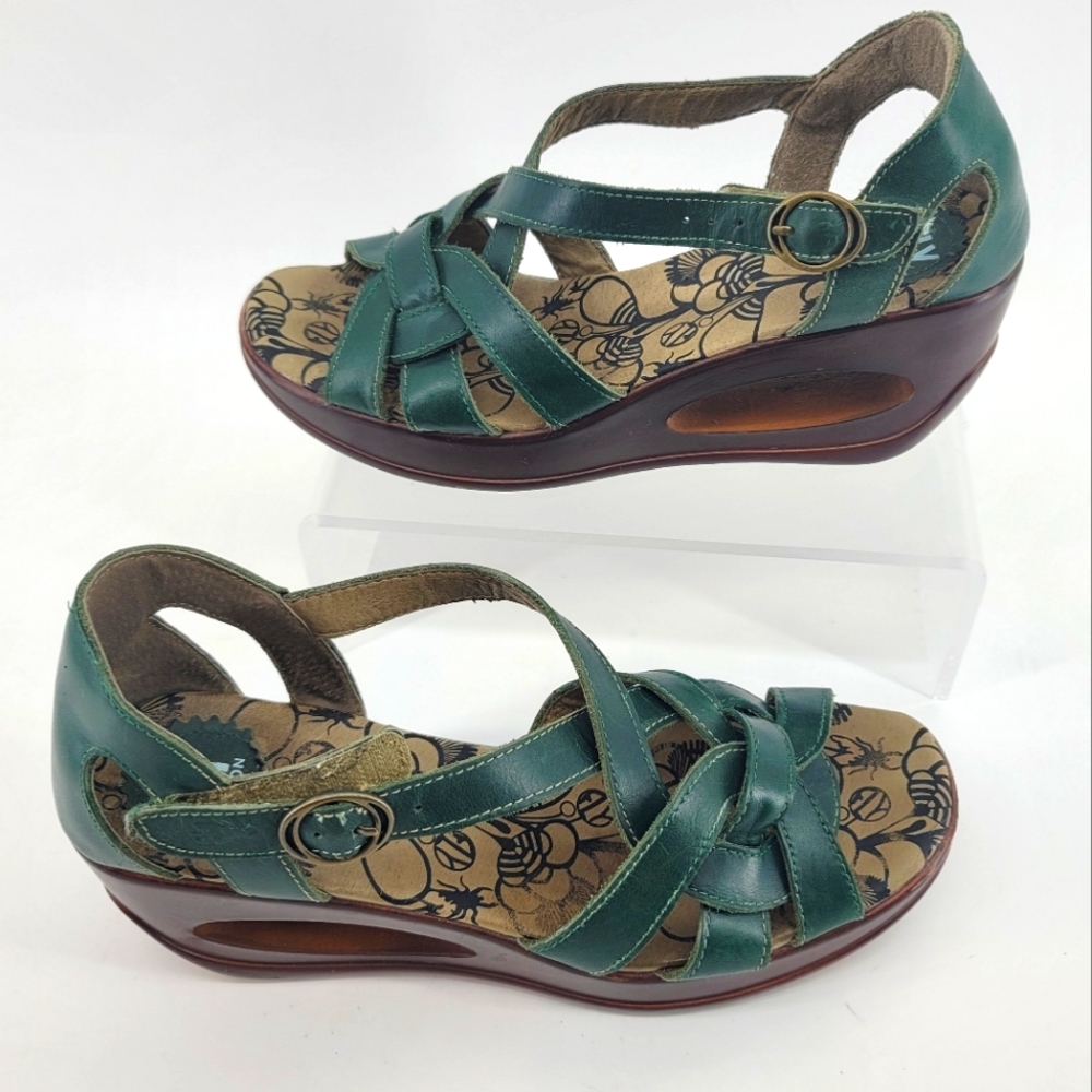 Fly London Teal Green Wedge Sandals